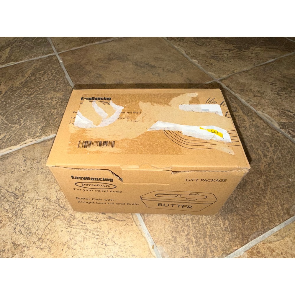 EasyDancing Porcelain Butter Dish with Bamboo Airtight Lid and Knife White